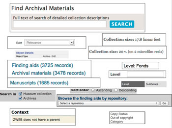 Examples of interface terminology from archives sites