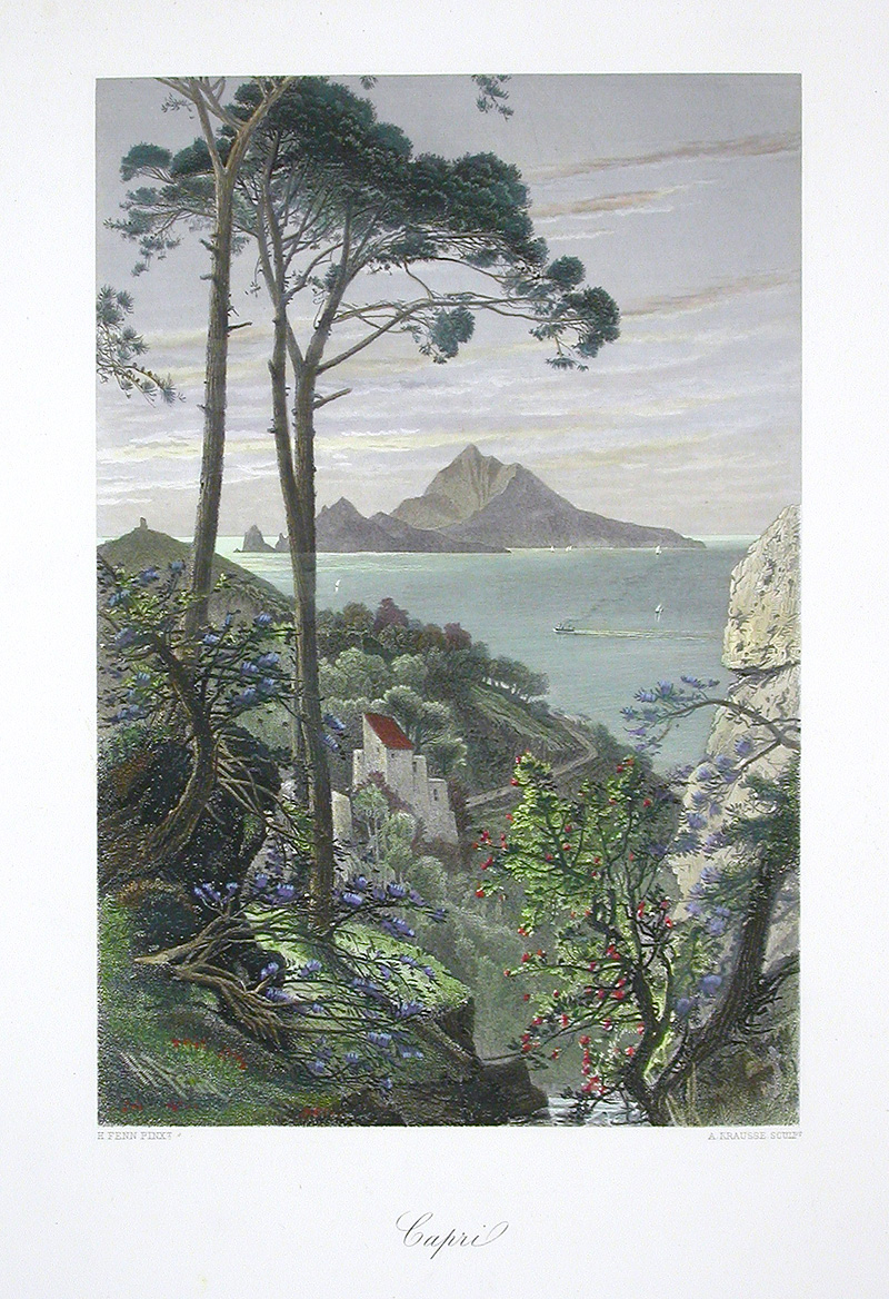 Steel engraving of Capri from 1875 named Picturesque Europe