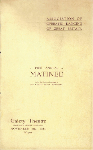 Image of programme for the Association of Operatic Dancing of Great Britain’s First Annual Matinée performance, 1923.