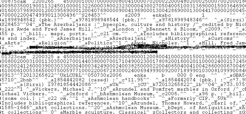 An unprocessed MARC exchange file An unprocessed MARC exchange file