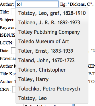 auto-complete suggestions for "tol" screen shot
