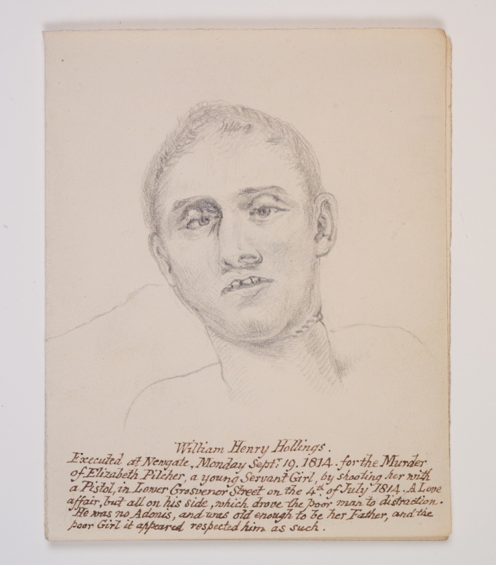 Sketch of head from "Record of the Bodies of Murderers, delivered to the College for Dissection.”, by William Clift 