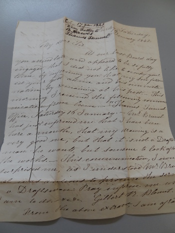 Photograph of a letter from the Blount archive