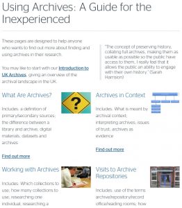 Screenshot of Hub page on using archives