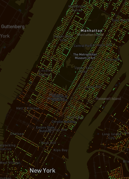 Treepedia map of Manhattan, New York showing the 'empty' space of Central Park